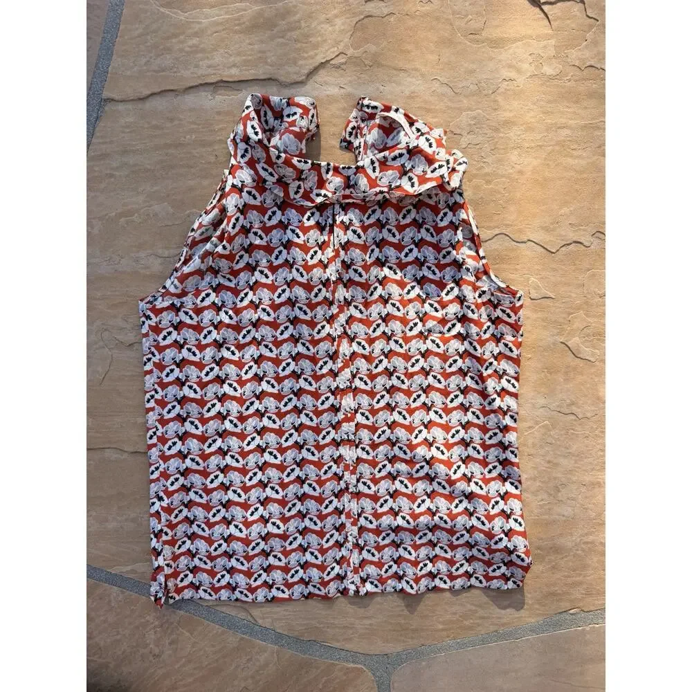 Tory Burch 100% Silk Blouse – Size 6 – Red, White & Black Print RG